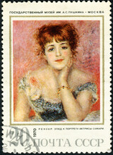 USSR - CIRCA 1970: A Stamp Printed By USSR Shows A Picture Of Artist Renoir "Etude To A Portrait Of Actress Samari"