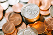 canvas print picture - Coins Background in closeup, selective focus
