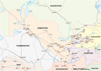 Canvas Print - Roads and railways map of the Asian state of Uzbekistan 