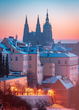 City, Architecture, Prague, Church, View, Europe, Town, Building, Cityscape, Cathedral, Travel, Tower, Old, Panorama, Landmark, Castle, Tourism, Landscape, Czech, Panoramic, House, Urban, Snow, Winter
