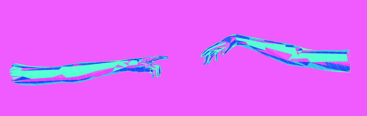 Aufkleber - 3D low poly model of hands going to touch together. Futuristic trendy print for t-shirt, cover or poster.