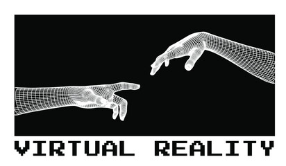 Aufkleber - 3D low poly model of hands going to touch together. Futuristic trendy print for t-shirt, cover or poster.