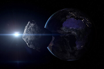 Wall Mural - asteroid near planet earth. elements of this image furnished by nasa.