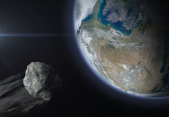 Wall Mural - Asteroid, meteorite or comet and Earth. Elements of this image furnished by NASA.