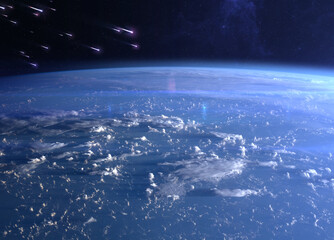 Wall Mural - earth and meteor shower. elements of this image furnished by nasa.