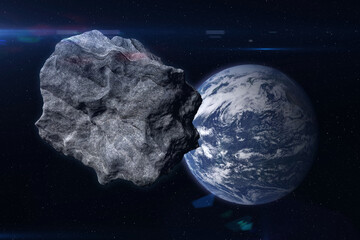 Wall Mural - Incoming asteroid on Planet Earth. Elements of this image furnished by NASA.