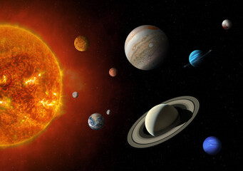 Wall Mural - solar system planet, sun and star. elements of this image furnished by nasa.