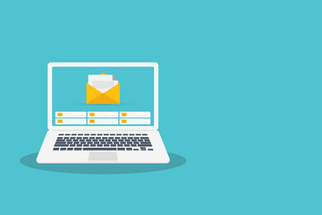Laptop computer with mail app. Mail service concept.