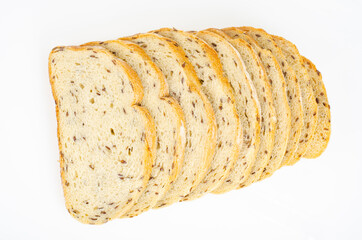 Wall Mural - Sliced wheat bread with flax and caraway seeds. Studio Photo