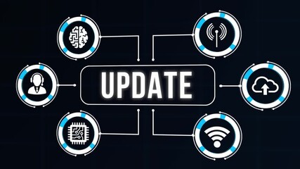 Internet, business, Technology and network concept. Update software computer program upgrade. Virtual button.
