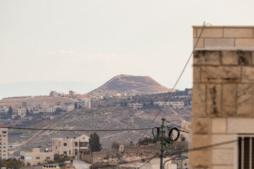 View  from the outskirts of Bethlehem to Herodium in Bethlehem in the Palestinian Authority, Israel