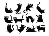 Fototapeta Fototapety na ścianę do pokoju dziecięcego - Set of black cats. Collection of silhouette of funny cats in different poses. Vector illustration isolated on white background. Drawing with children.