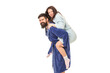 © be free - Love is happiness. Happy woman ride piggyback on man. Happiness and joy. Couple in love