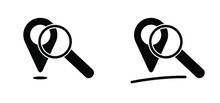 Pointer And Magnifying Glass. Pin Point Logo. Location Tracking, Track Map. Pin Locator Search Icon Or Pictogram. Loupe Line Pattern. Pinpoint. Find Place Symbol