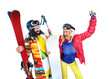 © konradbak - Ski sport concept. Funny young couple on white background.