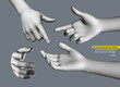 Set of hands showing different gestures. 3D vector design elements for web or presentation.