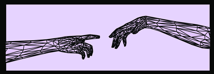 Aufkleber - 3D low poly model of hands going to touch together. Futuristic trendy print for t-shirt, cover or poster.