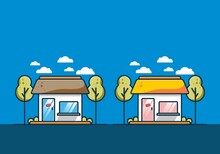 Mini Shop Building Flat Illustration