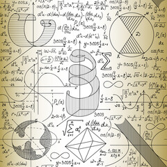 Wall Mural - Beautiful vector seamless pattern with mathematical figures and formulas, 