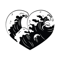 Wall Mural - Illustration of hearts with ocean waves. Symbol love. Design element for valentine card. Tattoo. Surf lover. Summer vacation on waves. 