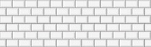 Subway Metro White Tile Seamless Pattern. Horisontal Brick Wall Background. Vector Flat Illustration. Design Tile For Outdoor Building, Interior, Kitchen, Bathroom, Spa