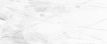 White Scratched Film Texture. Many Bright Lines In Different Directions. Panoramic Background For Grunge And Vintage Design,