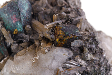macro mineral stone Chalcopyrite on a white background
