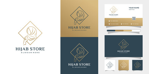 Hijab store design with line art style and busines card