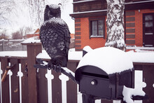 Beautiful Forged Mailbox With A Statue Of An Owl.