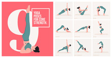 Yoga Poses  Core Strength. Young Woman Practicing Yoga Poses. Woman Workout Fitness And Exercises.