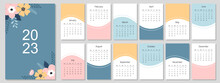 Calendar Template For The Year 2023. Bright Design. A Set Of Pages For 12 Months Of 2023. Vector Illustration. The Week Starts On Monday.