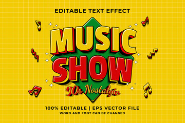 Sticker - Editable text effect - Music Show 3d Traditional Cartoon template style premium vector