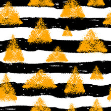 Ink Orange Triangles And Black Horizontal Bold Lines Isolated On White Background. Striped Geometric Seamless Pattern. Vector Simple Flat Graphic Hand Drawn Illustration. Texture.