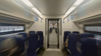 Wall Mural - Passage through the cars of the elevated city railway, time lapse