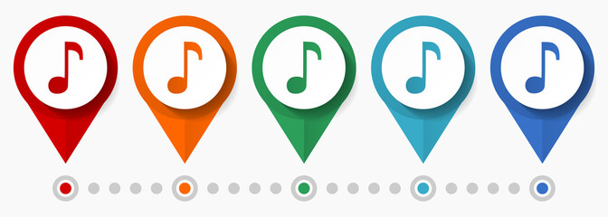 Aufkleber - Music, note concept vector icon set, flat design pointers, infographic template