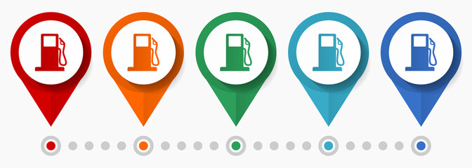 Aufkleber - Fuel, oil, station concept vector icon set, flat design pointers, infographic template