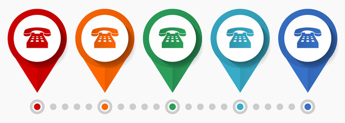 Aufkleber - Phone, call concept vector icon set, flat design pointers, infographic template