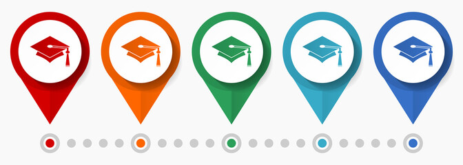 Leinwandbilder - Graduation, education concept vector icon set, flat design pointers, infographic template