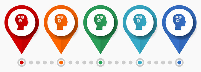Aufkleber - Human head, creativity concept vector icon set, flat design pointers, infographic template
