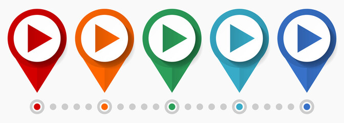 Poster - Play, proceed concept vector icon set, flat design pointers, infographic template