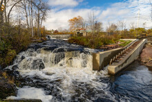 Fish Ladder Next To River Waterfall
