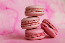 Beautiful Template With Pink Macaroon On Pink Background For Wallpaper Design.