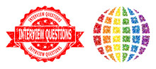 Low-Poly Polygonal LGBT World 2d Illustration, And Interview Questions Corroded Seal Imitation. Red Stamp Seal Includes Interview Questions Text Inside Ribbon.