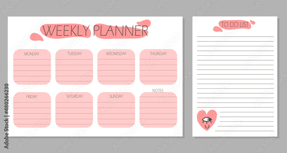 Weekly planner and to do list with cute hearts,template page,doodle ...