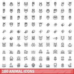 Canvas Print - 100 animal icons set. Outline illustration of 100 animal icons vector set isolated on white background