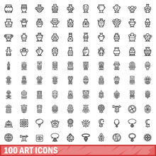 100 Art Icons Set. Outline Illustration Of 100 Art Icons Vector Set Isolated On White Background