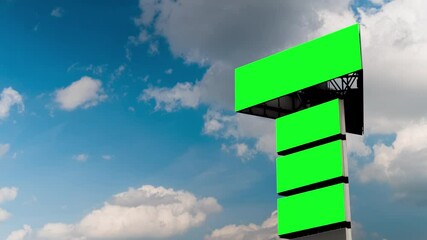 Wall Mural - timelapse: four blank green billboards or large displays and moving white clouds against blue sky. t