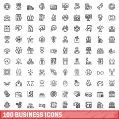 Wall Mural - 100 business icons set. Outline illustration of 100 business icons vector set isolated on white background