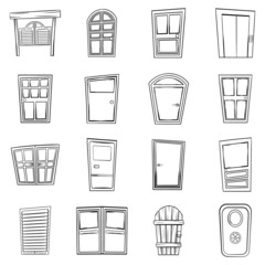 Wall Mural - Door icons set in hand-drawn style isolated on white background