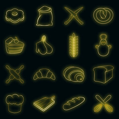 Poster - Bakery icons in neon style. Bread set collection isolated vector illustration